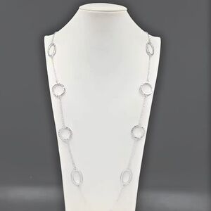 Silver Long Necklace with Oval & Circle Links – Lightweight Layering Chain
